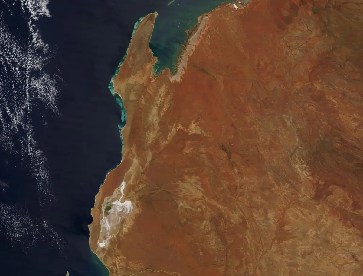 Satellitenbild der Ningaloo-Küste und des Lake Macleod